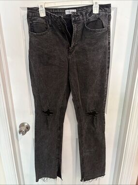 Vanilla Star Black Washed Distressed Straight-Leg Jeans